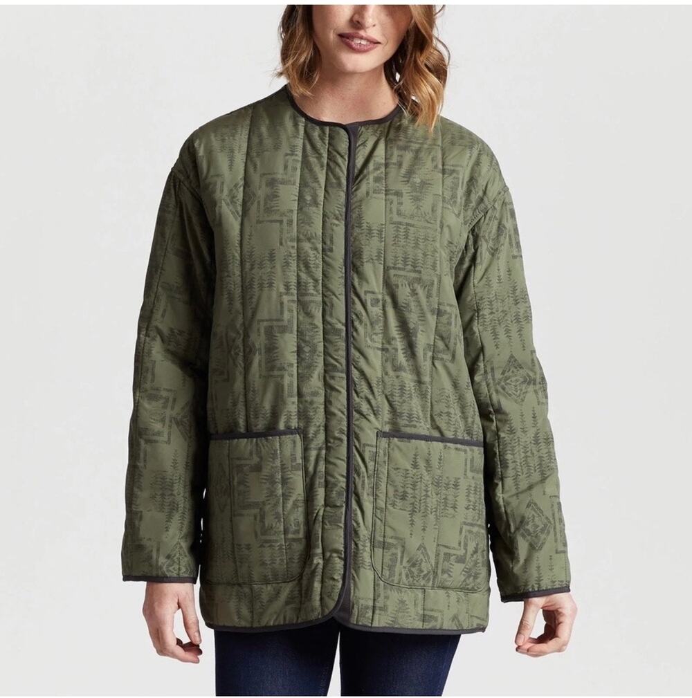 Pendleton Reversible Quilted Barn Jacket Women's Size XL Green Snap Front